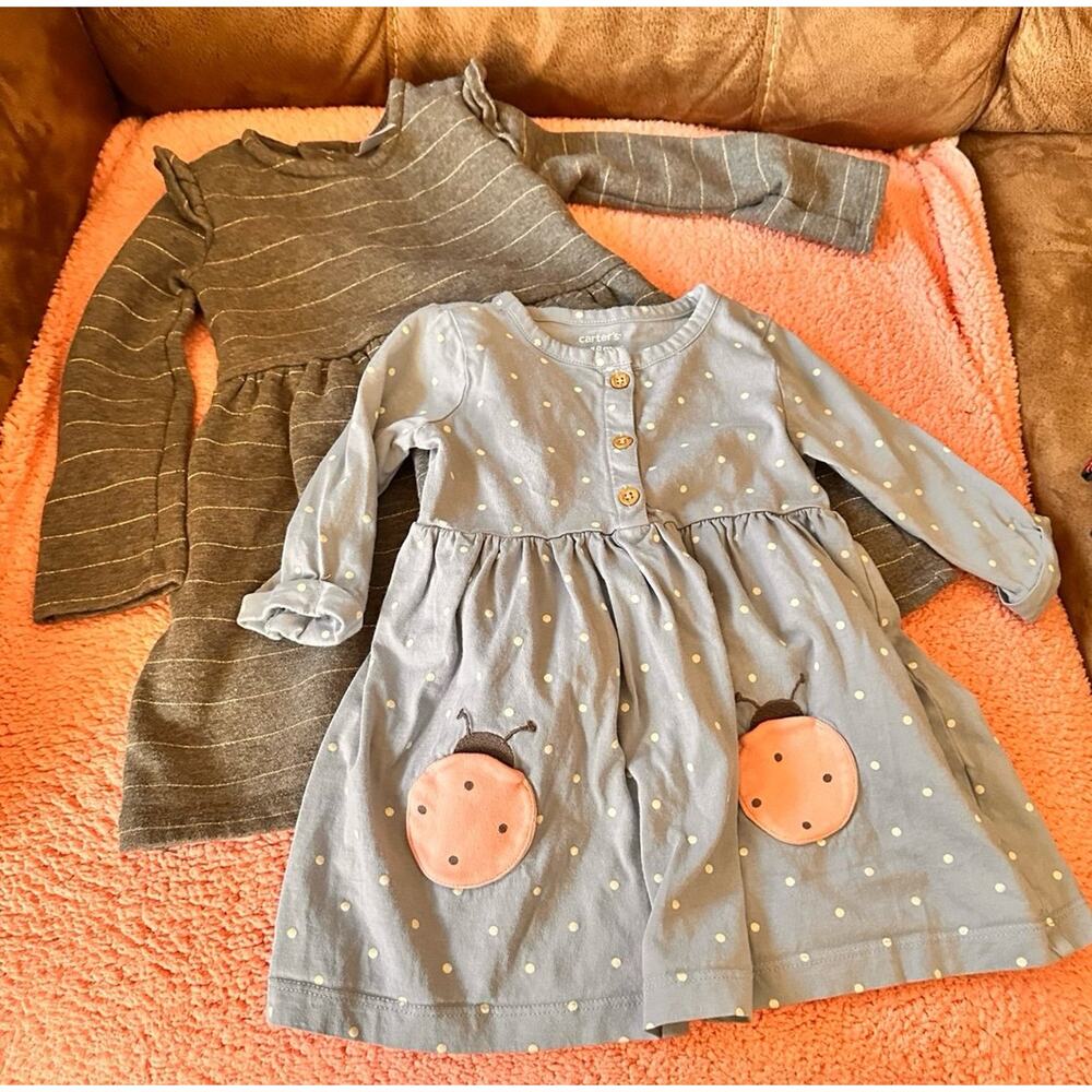Carters size 18 months Dresses long sleeved ladybug striped winter